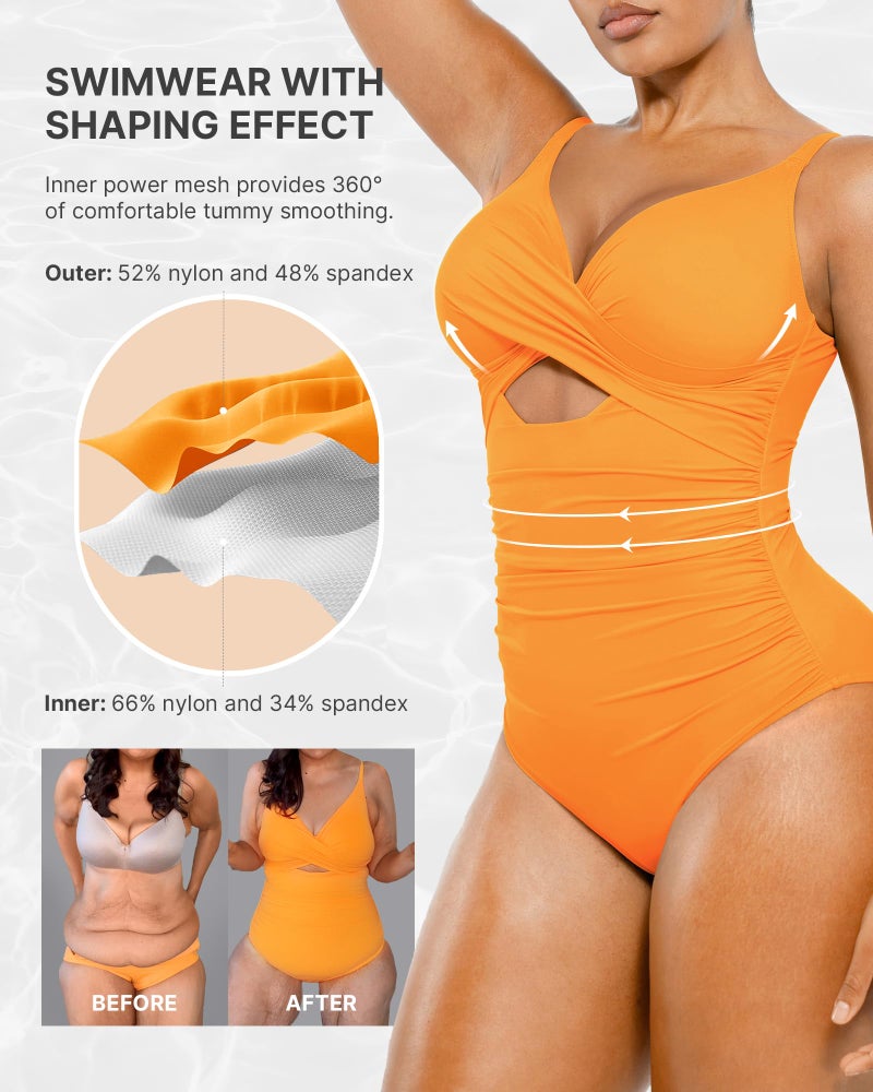 SHAPELLX Smart Sculpt Shapewear Swimsuits Women Orange Tummy Control Swimsuit Bathing Suit Women Ruched Swimwear - Image 5
