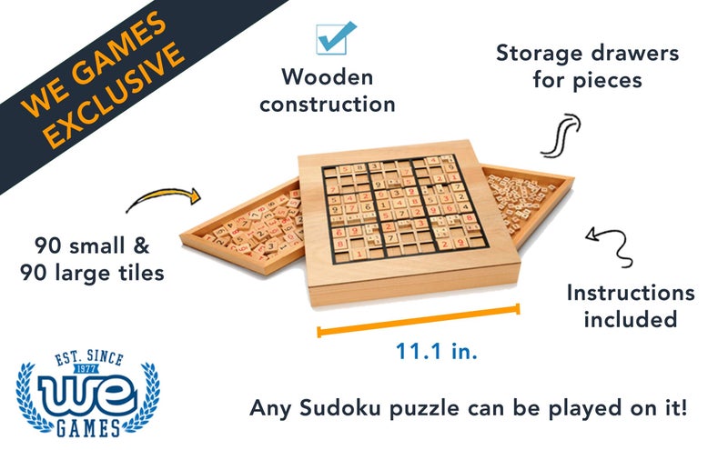 WE Games Wooden Sudoku Puzzle Board Game with Number & Thinking Tiles - 11 in. - Image 3