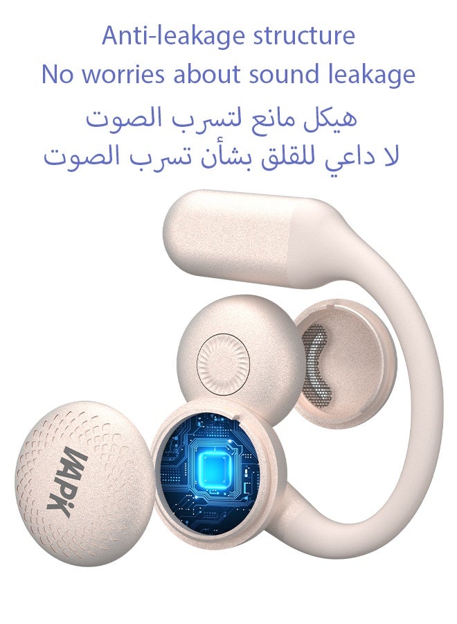 وابيك سماعات بلوتوث R7 من علامة كورية، تصميم مفتوح OWS، بلوتوث 6.0، 4 ميكروفونات ENC لمكالمات واضحة، تشغيل 6 ساعات، مقاومة للماء IPX6، تحكم باللمس – بيج - Image 4