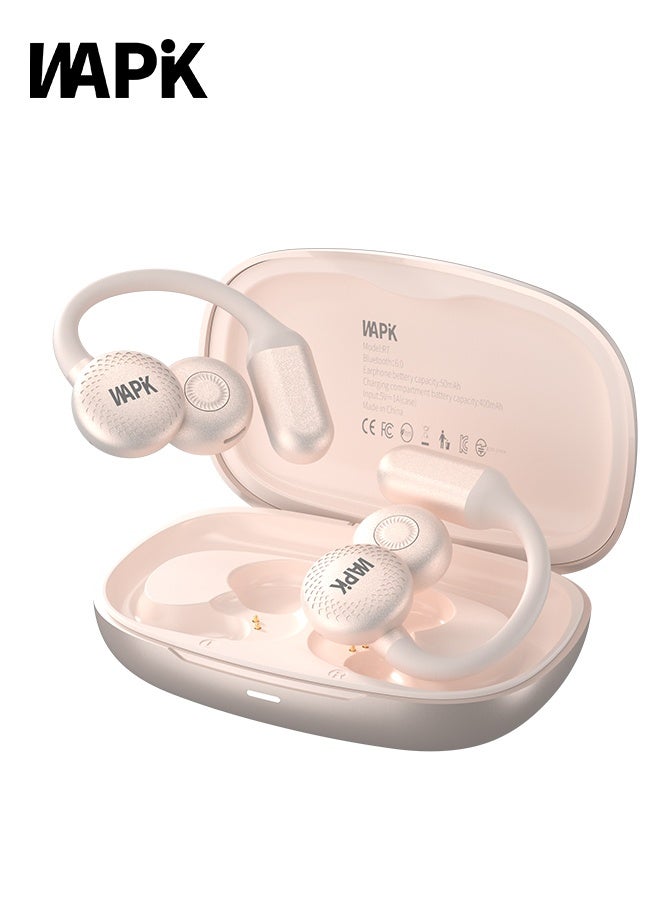 وابيك سماعات بلوتوث R7 من علامة كورية، تصميم مفتوح OWS، بلوتوث 6.0، 4 ميكروفونات ENC لمكالمات واضحة، تشغيل 6 ساعات، مقاومة للماء IPX6، تحكم باللمس – بيج - Image 1