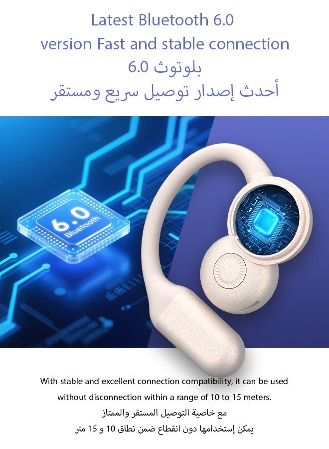 وابيك سماعات بلوتوث R7 من علامة كورية، تصميم مفتوح OWS، بلوتوث 6.0، 4 ميكروفونات ENC لمكالمات واضحة، تشغيل 6 ساعات، مقاومة للماء IPX6، تحكم باللمس – بيج - Image 3