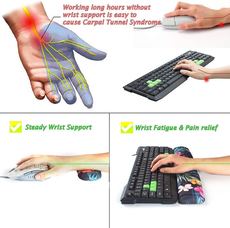 BRILA Memory Foam Mouse & Keyboard Wrist Rest Support Pad Cushion Set for Computer, Laptop, Office Work, PC Gaming - Massage Holes Design - Easy Typing Wrist Pain Relief (Floral Leaves) - Image 5