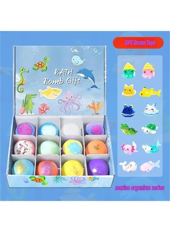 Bath Bombs for Kids with Surprise Inside Kids Bath Bombs Gift Set,12pcs Bath Bubbles Gift Set with Marine Animal Toys, Safe Natural Non-Toxic Bubbles Bath Bubbles - Image 2