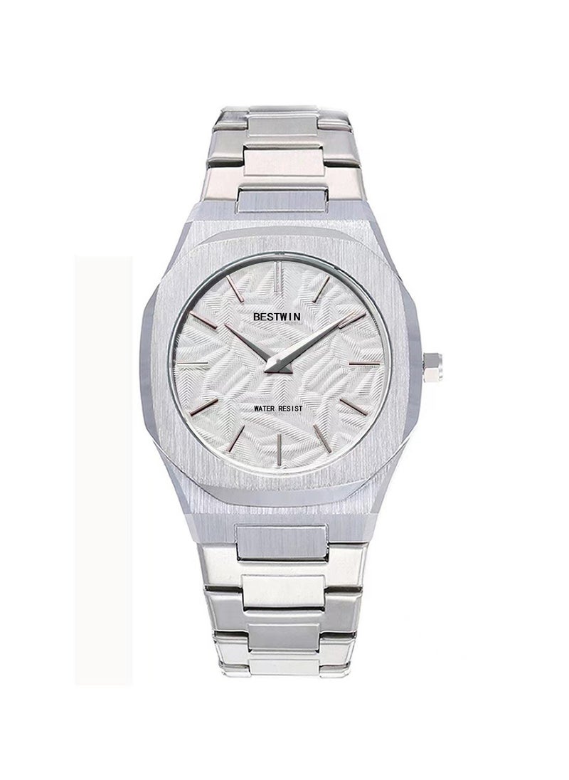 Bestwin - Large relief dial quartz watch steel band retro small square watch - Image 1