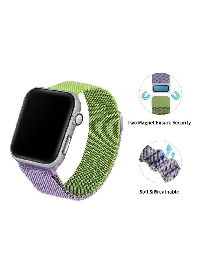 NIBEMINENT Gradient Colour Milan Replacement Strap Watchband for Apple Watch Series 7/6/SE/5/4/3/2/1 38/40/41mm Purple/Green - Image 2