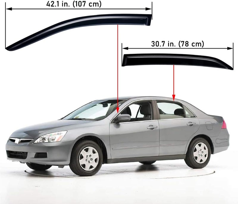 Lightronic Extra Durable Outside-Mount Auto Vent Window Visor for 2003-2007 Honda Accord Sedan - UV Protection Rain Guard, Dark Smoke, 4-Pcs - Image 2