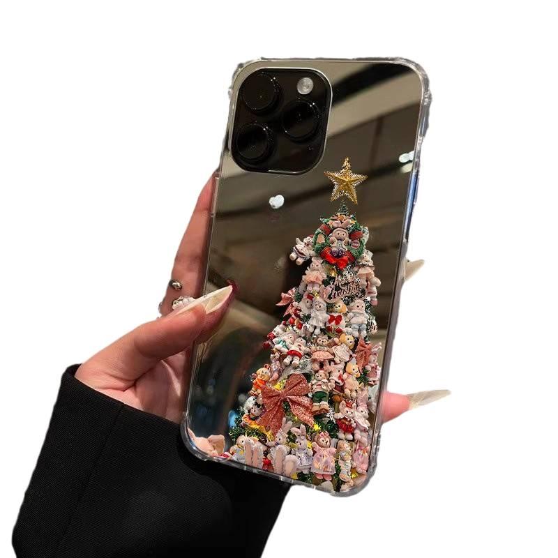 MS Silicone Protective Case for iPhone 14 / 14 Plus / 14 Pro / 14 Pro Max with Mirror Finish and Stella Lou Christmas Tree Pattern plus Shockproof plus Drop Protection in Mirror Starlight Christmas Tree - Image 5