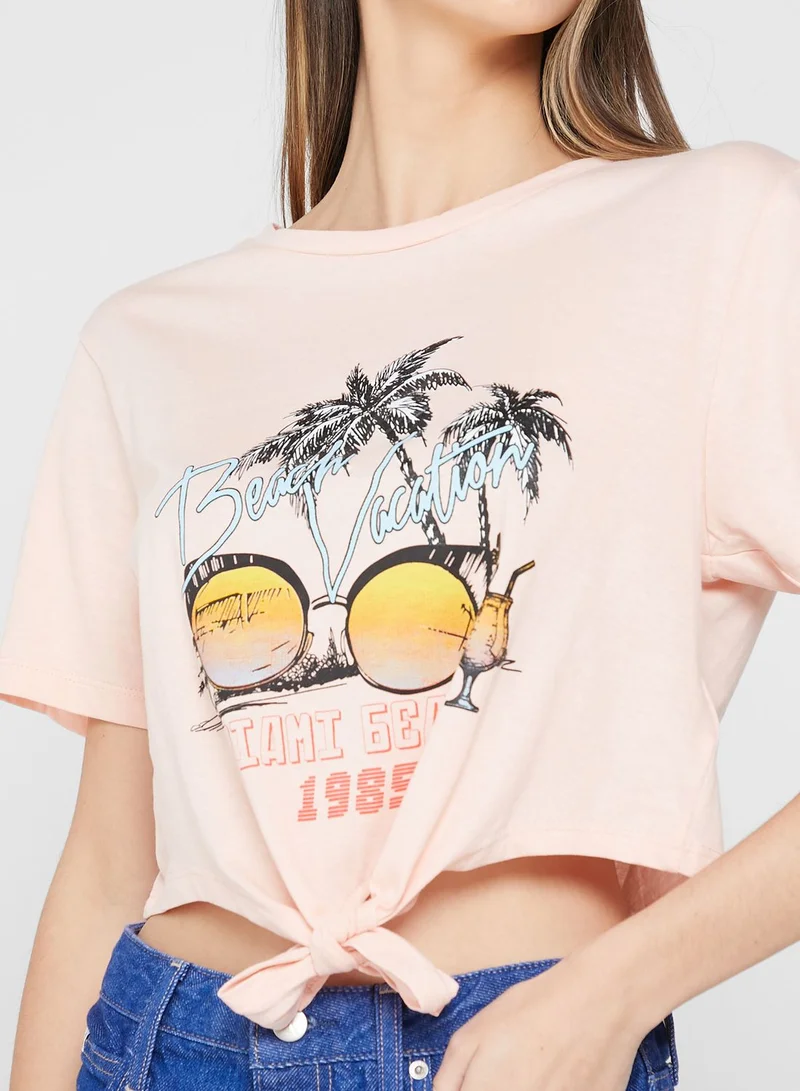 BRAVE SOUL Cropped Tie Front Tee