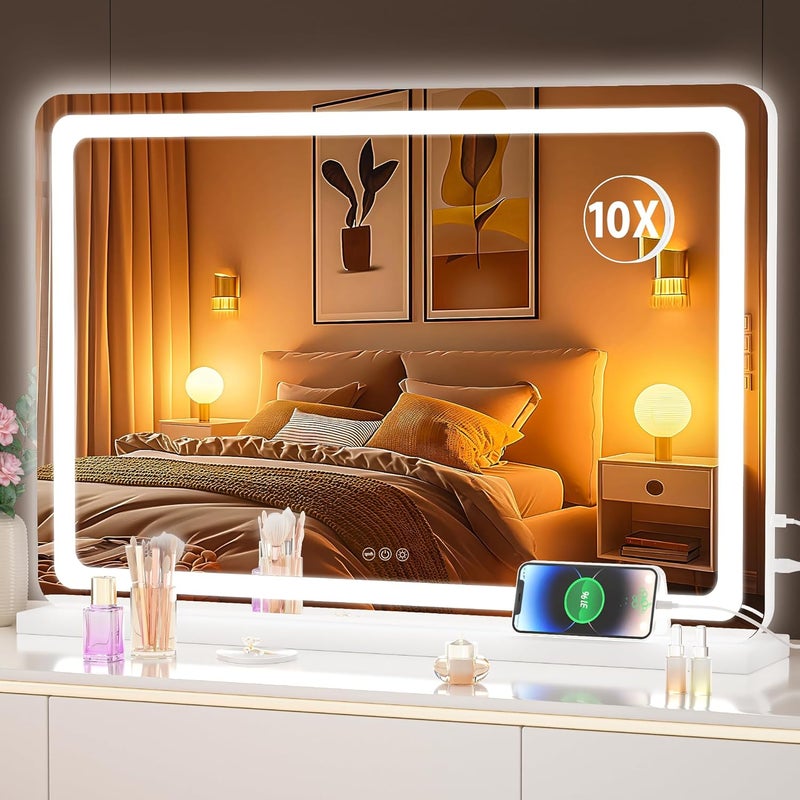 Hasipu مرآة هاسيبو التجميلية مع إضاءة، 80 × 50 سم مرآة مكياج LED، مرآة مكياج مضيئة مع 3 أوضاع قابلة للتعتيم، تحكم باللمس، مرآة تجميلية، دائرية، بيضاء - Image 1