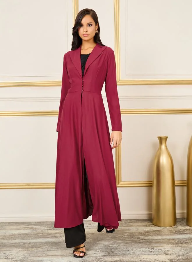 ستايلي Button Loop Closure Collared Tailored Maxi Kimono