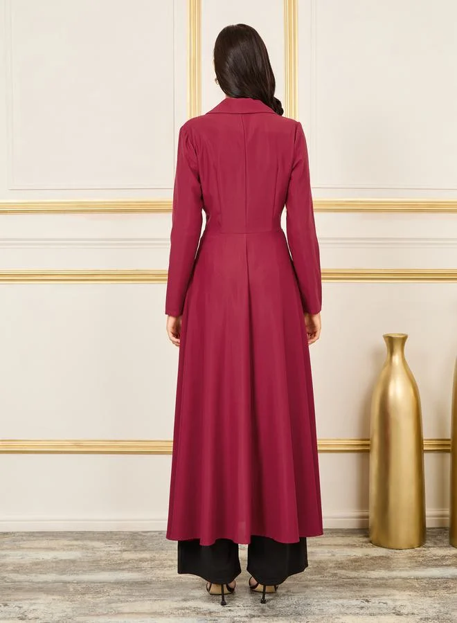 ستايلي Button Loop Closure Collared Tailored Maxi Kimono