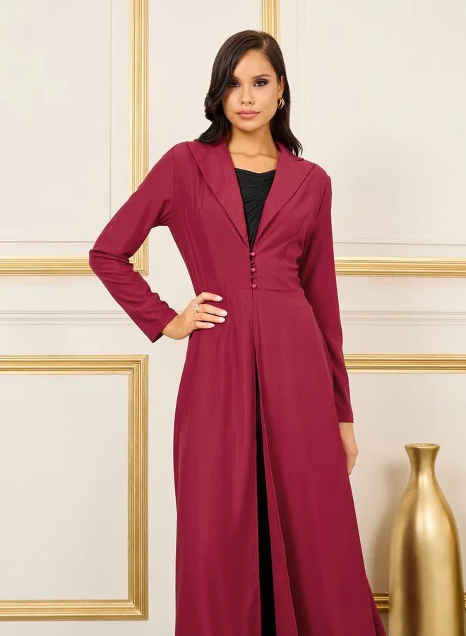 ستايلي Button Loop Closure Collared Tailored Maxi Kimono