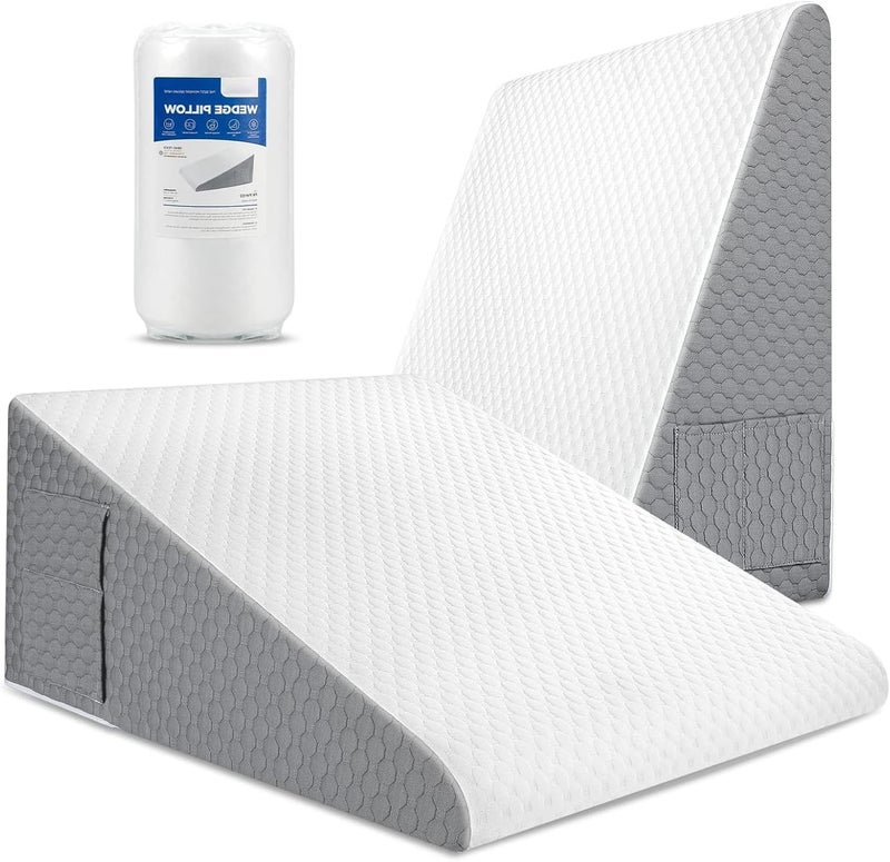 MANYUK 61 * 61 * 30.5cm White Wedge Pillow Headboard, Bed Triangle Wedge Pillow for Sleeping Post Surgery Back Pain Relief Acid Reflux - Image 1