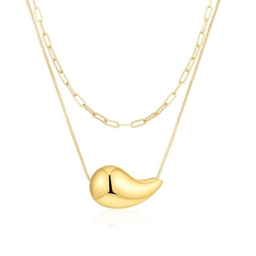 VULETO Layered Drop Necklace Dupes Teardrop Dainty 14k Gold Plated Water Drop Hypoallergenic Pendant Necklace for Women Her - Image 1