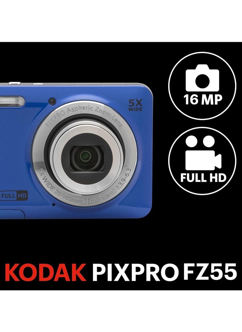 Kodak Co PIXPRO FZ55-BL 16MP Digital Camera 5X Optical Zoom 28mm Wide Angle 1080P Full HD Video 2.7" LCD Vlogging Camera (Blue)  - Image 2