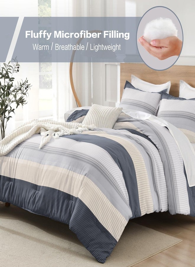 Litanika طقم لحاف ليتانيكا، مقاس توين/توين إكس إل، أزرق وأصفر - قطعتان، خفيف الوزن، مخطط بألوان متداخلة من الأزرق والأصفر والأبيض، طقم لحاف ناعم، مناسب لجميع الفصول - Image 5