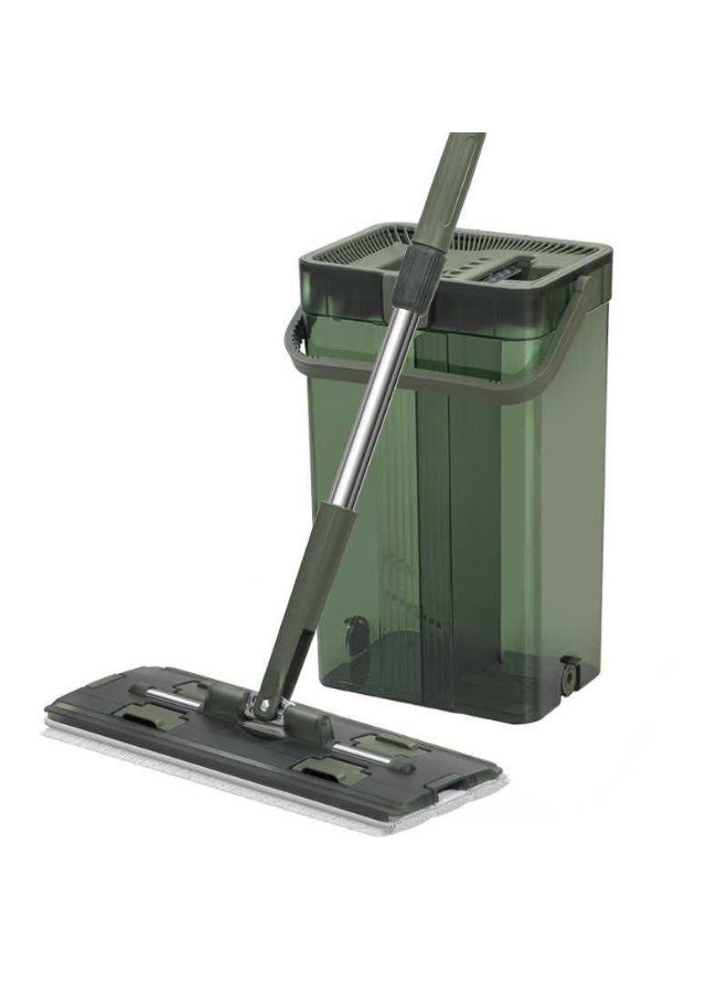 Flat Floor Mop with Double Chamber Bucket – 360° Rotation – 2 Extra Microfiber Heads - Image 1