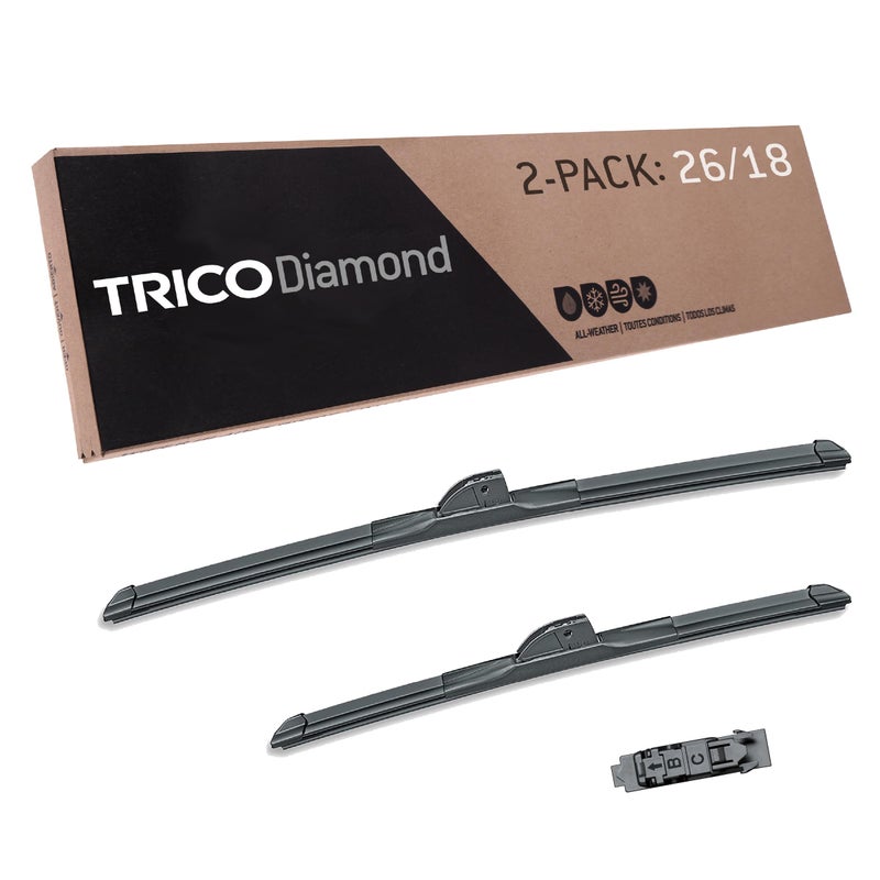 TRICO Diamond 252618 26 Inch 18 inch pack of 2 High Performance Automotive Replacement Windshield Wiper Blades For My Car Super Premium All Weather Beam Blade for Select Vehicle Models