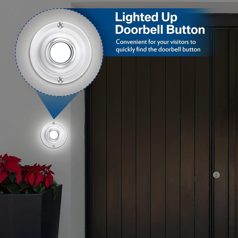 Dreyoo Door Bell Button, Round Metal Doorbell Button Wired Lighted Up LED Door Buttons Replacement Solid Iron Doorbell for Home Front Doors, White Light (White) - Image 3