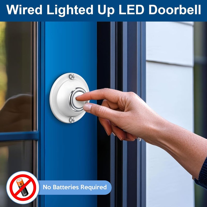 Dreyoo Door Bell Button, Round Metal Doorbell Button Wired Lighted Up LED Door Buttons Replacement Solid Iron Doorbell for Home Front Doors, White Light (White) - Image 4