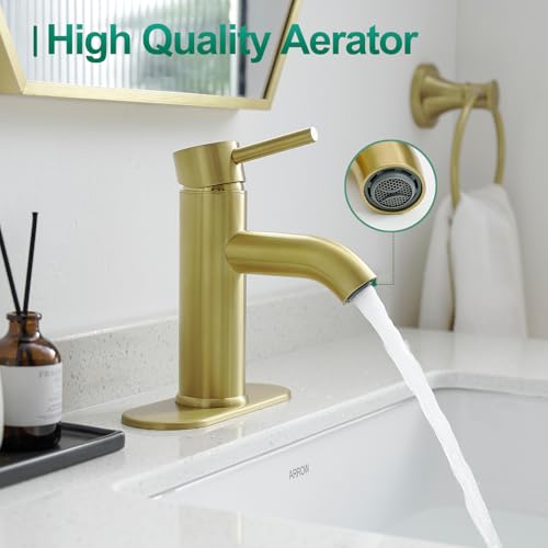 VOTON Brushed Gold Bathroom Faucets, Modern Single Hole Lavatory Vanity Faucet, Single Handle Bathroom Sink,Faucet, Faucet for Bathroom Sink with Deck Plate and Supply Hoses - Image 2