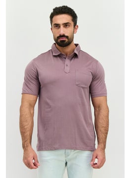 Swiss Alps Men Regular Fit Short Sleeve Herringbone Pattern Polo Shirt, Mauve  - Image 1