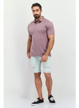 Swiss Alps Men Regular Fit Short Sleeve Herringbone Pattern Polo Shirt, Mauve  - Image 4