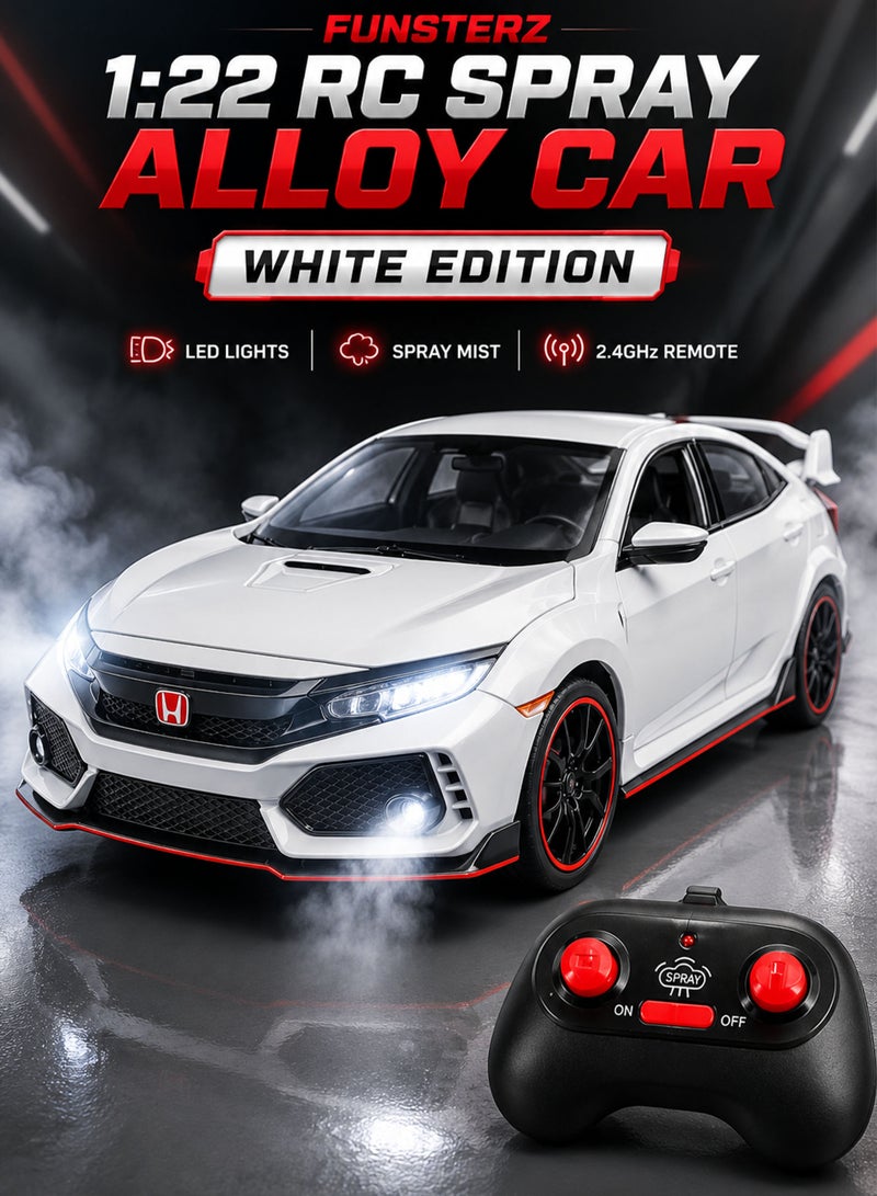 Funsterz 1:22 RC Honda Civic Type-R Spray Alloy Car with LED Lights Sound Effects 2.4GHz Remote Control Rechargeable Die-Cast Sports Car Opening Doors Hood Trunk Realistic RC Drift Toy Car for Kids Boys Girls 6+ Red - Image 1