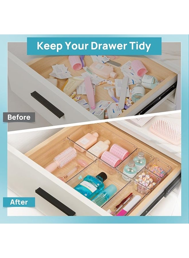 9 PCS 4 Size Clear Drawer Organiser Set | Plastic Desk Storage Boxes with Non-Slip Pad, Acrylic Vanity Organizer Tray for Makeup Office Kitchen Bedroom Bathroom - Image 4