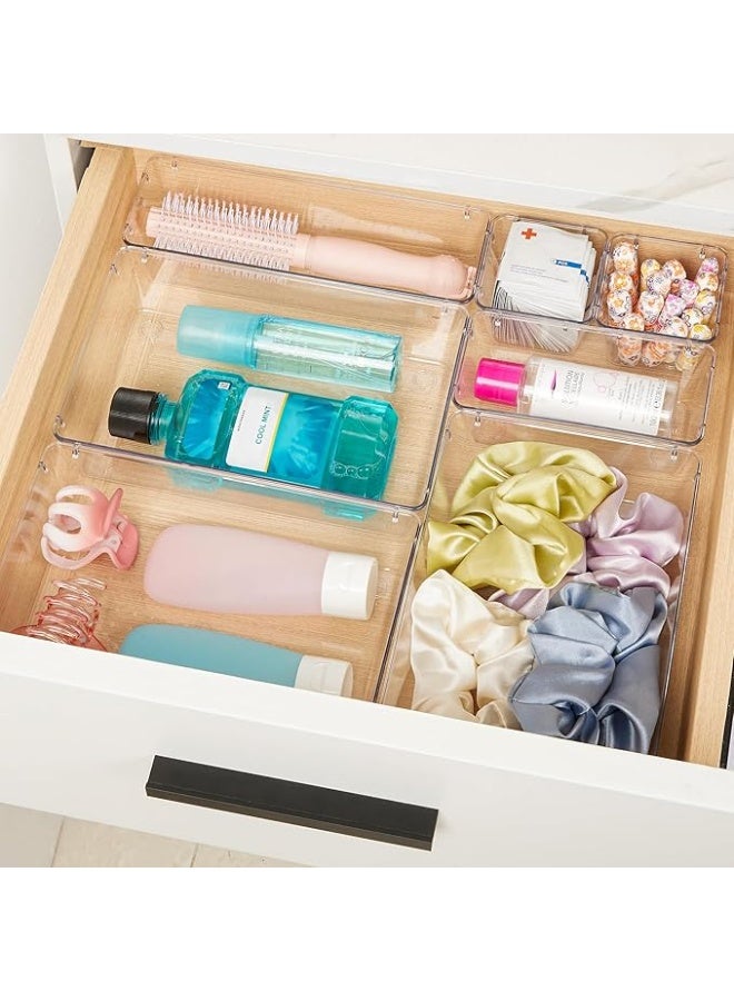 9 PCS 4 Size Clear Drawer Organiser Set | Plastic Desk Storage Boxes with Non-Slip Pad, Acrylic Vanity Organizer Tray for Makeup Office Kitchen Bedroom Bathroom - Image 3