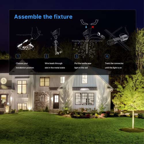 GOODSMANN Low Voltage Spotlights Landscape Lighting 5W LED Outdoor Floodlights 2700K Warm White Replaceable LED Outside Hardwired Lighting with Metal Stake Cable Connector - Image 5