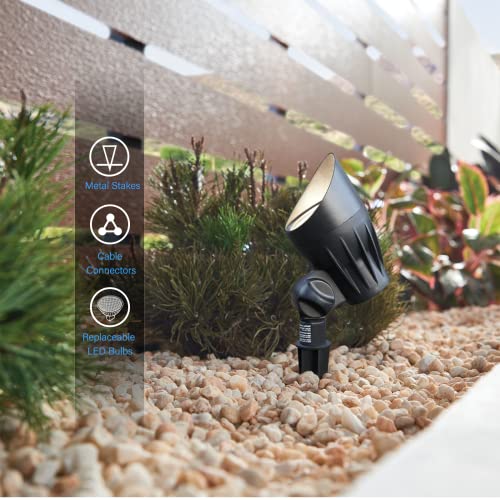 GOODSMANN Low Voltage Spotlights Landscape Lighting 5W LED Outdoor Floodlights 2700K Warm White Replaceable LED Outside Hardwired Lighting with Metal Stake Cable Connector - Image 2