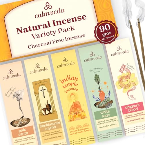 Calmveda Natural Incense Sticks Variety Pack - (5 Variants) Charcoal Free Inscents-Sticks, Made from Upcycled Flowers | Sacred Insence-Sticks from All Cultures (Inciensos Aromaticos) - Image 1