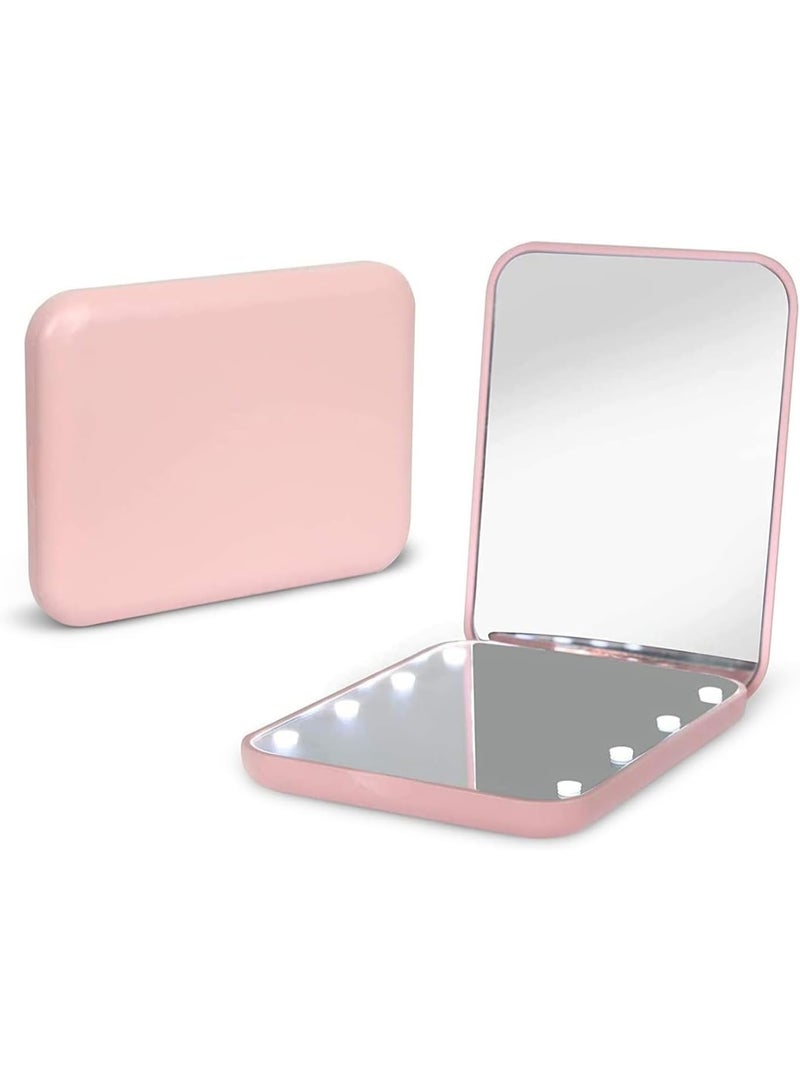 Pocket Mirror, LED Makeup Mirror, 1X/3X Magnification, Compact Mirror with Light, Pocket Mirror, Foldable Handheld Mirror, Compact Mirror with Light for Gift, Pink - Image 1