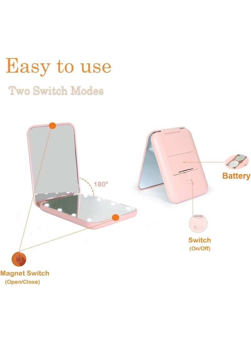 Pocket Mirror, LED Makeup Mirror, 1X/3X Magnification, Compact Mirror with Light, Pocket Mirror, Foldable Handheld Mirror, Compact Mirror with Light for Gift, Pink - Image 3