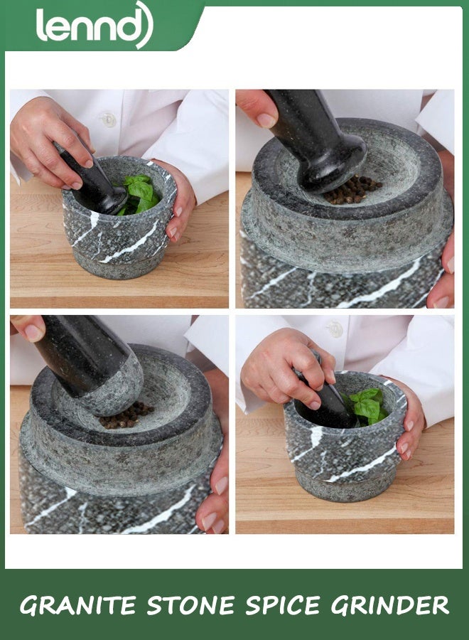 LENND Mortar and Pestle Large Set - Black Granite Stone Spice Grinder, 2.1 Cup Capacity, 14cm - Reversible Molcajete Mexicano - Guacamole, Spices - Large Mortar and Pestles Set - Image 2
