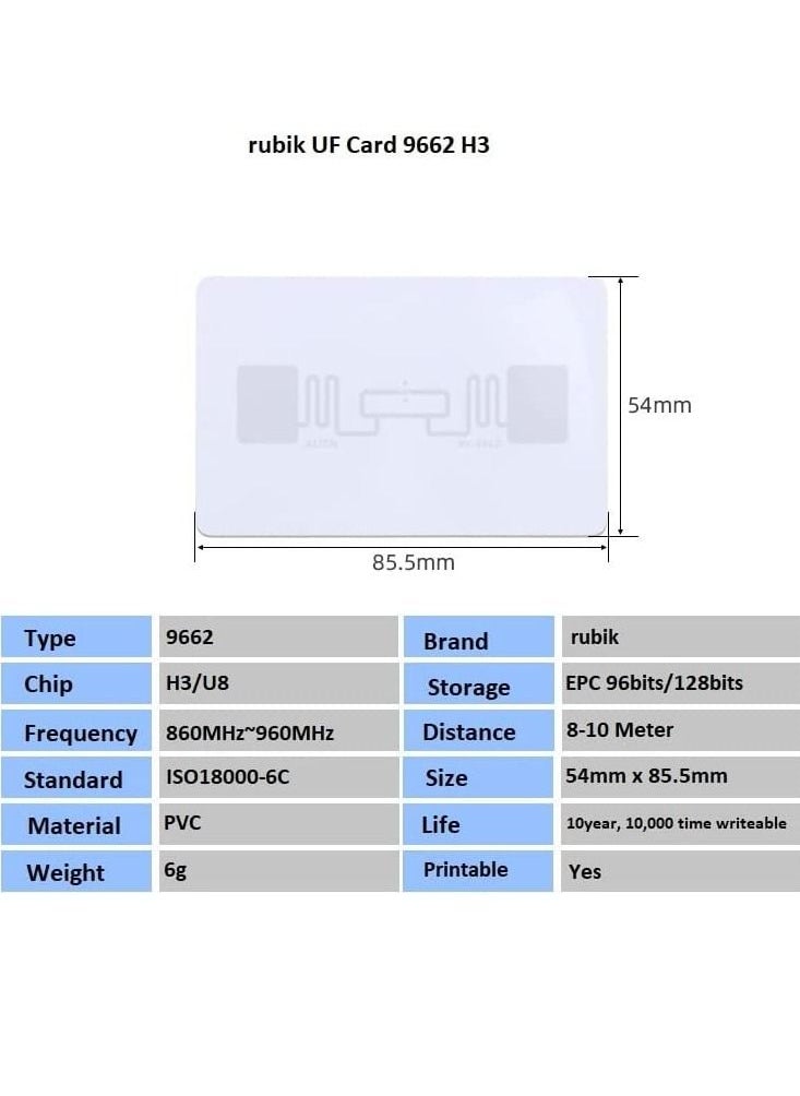 Rubik - Writeable UHF RFID Cards 9662-H3 860Mhz-960Mhz Long Range High Frequency EPC global Class 1 Gen 2 ISO18000-6C Protocol (25 Blank Cards) - Image 1