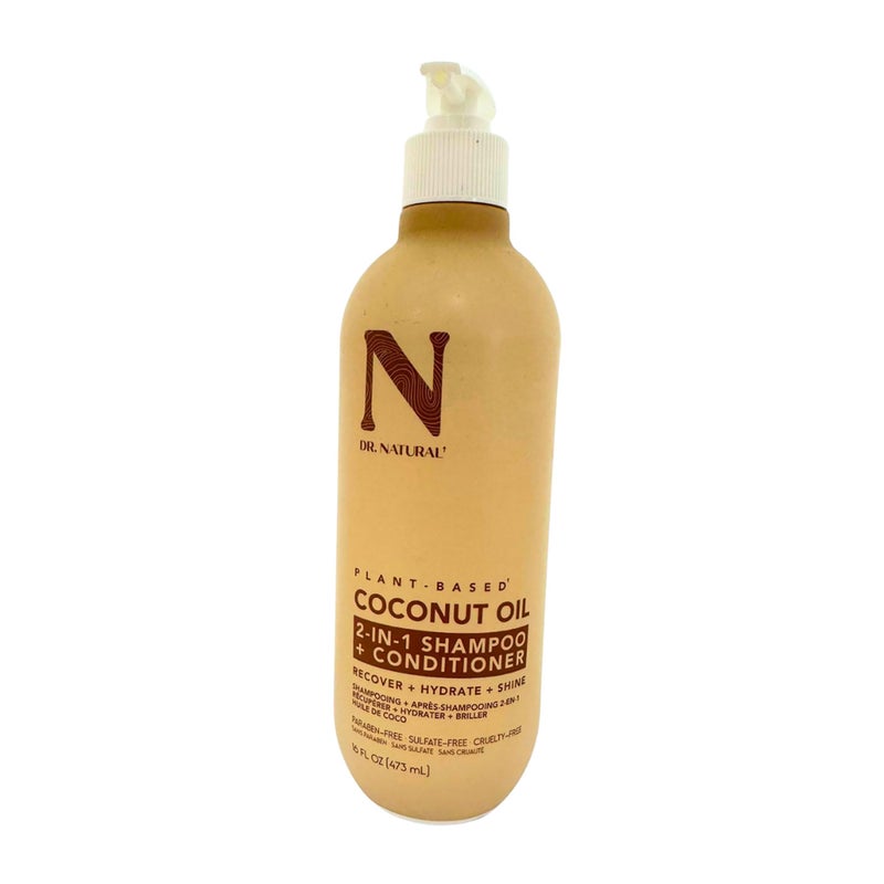 Dr. Natural 2-in-1 Shampoo Plus Conditioner - Strengthen and Add Shine to Hair - Moisturizing Frizz Control Clarifying Shampoo - Coconut Oil - 16 oz