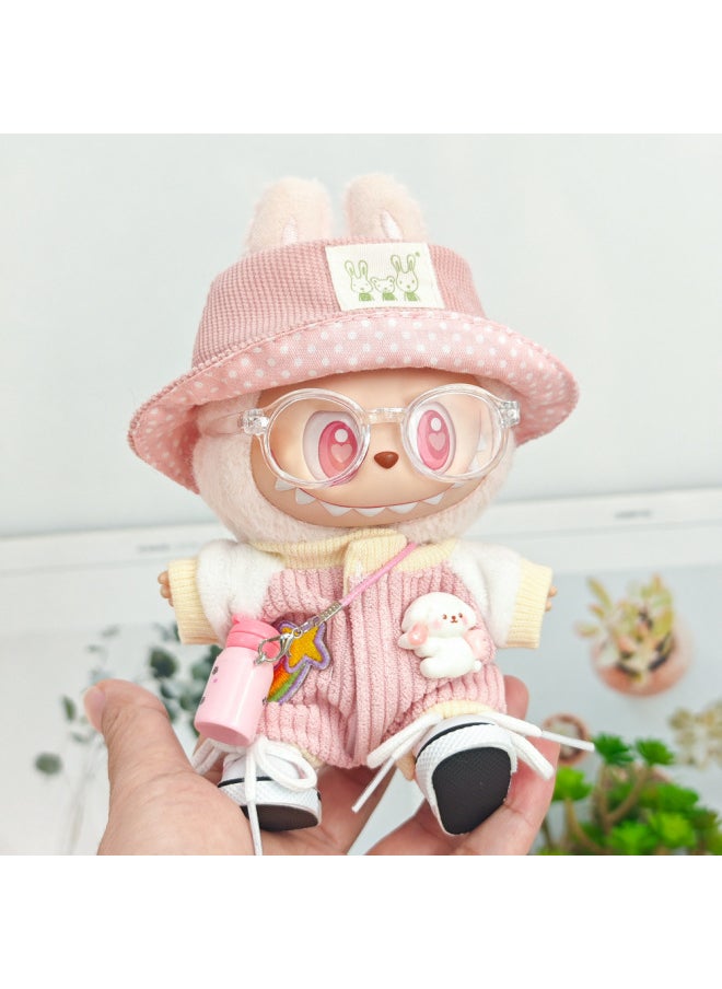 The First And Second Generation Labubu Sit Party Doll Pendant Doll Labubu Clothes Climbing Jumpsuit Plush Suit-Specifications:The First And Second Generation Labubu Baby Clothes Clothes [no Doll]-Color:[blue Hat Five-piece Set] Blue Baby Clothes + Hat + Shoes + Glasses + Kettle  - Image 2