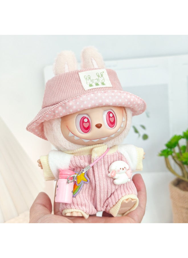 The First And Second Generation Labubu Sit Party Doll Pendant Doll Labubu Clothes Climbing Jumpsuit Plush Suit-Specifications:The First And Second Generation Labubu Baby Clothes Clothes [no Doll]-Color:[blue Hat Five-piece Set] Blue Baby Clothes + Hat + Shoes + Glasses + Kettle  - Image 5