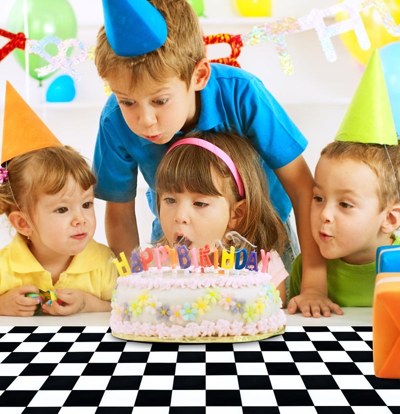 MUNILAIL 6 Pcs Black and White Checkered Table Runner 14 x 108 Plastic Table Runner for Race Car Theme Party Birthday Baby Shower Disposable Table Runner - Image 5