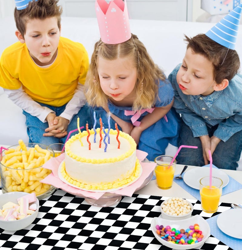 MUNILAIL 6 Pcs Black and White Checkered Table Runner 14 x 108 Plastic Table Runner for Race Car Theme Party Birthday Baby Shower Disposable Table Runner - Image 3