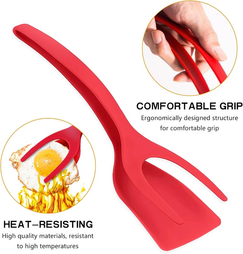KJG Egg Flipper Spatula 2 PCS 2 in 1 Grip and Flip Spatula Tongs Spatulas for Kitchen use Eggflipper Spatulaflipper Eggturner Pancake Fish French Toast Omelet Making for Home Cooking Tool (black and red) - Image 4