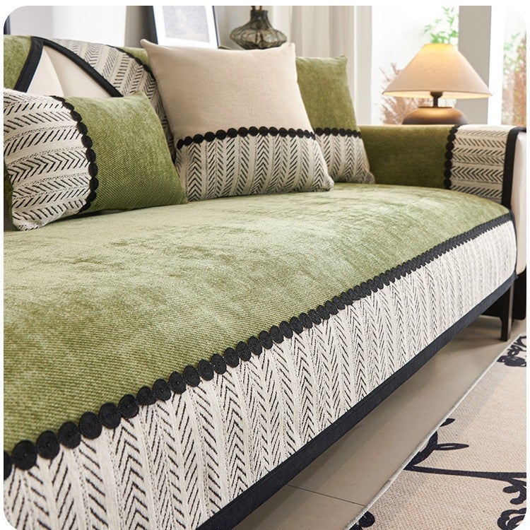 Cream wind sofa cushion for four seasons universal 2025 new cover cloth towel non-slip leather sofa cover chenille cushion Green 