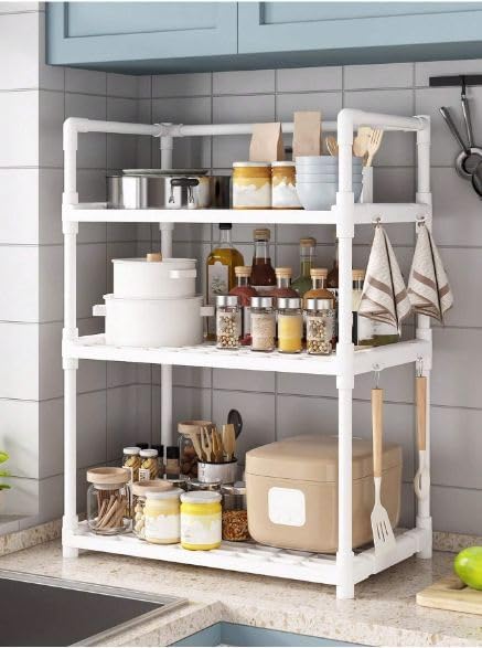 Matiko 3 Tier Countertop Organizer Bathroom Shelf | Space Saving Kitchen Storage Standing Rack | for Cosmetics, Stationary and Jars Organization Oven Stand| Compact & Convenient (3-Tier, White) - Image 1