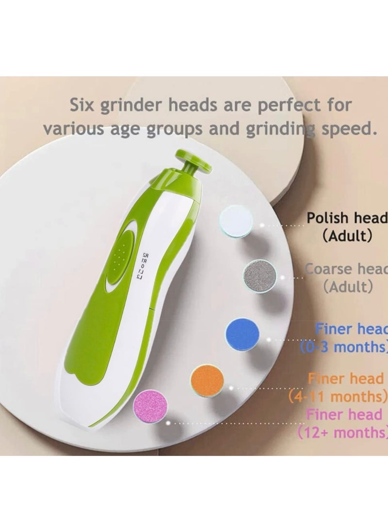 Baby Electric Nail Trimmer and File Kit with LED Light, 6-in-1 Replacement Heads for Newborns and Toddlers, Trim, Polish, and Groom Fingernails & Toes (Green) - pzsku/Z03CED4B550DEB362A399Z/45/_/1734207388/74044ec2-a60d-4308-96f3-4ad6782c2f8d