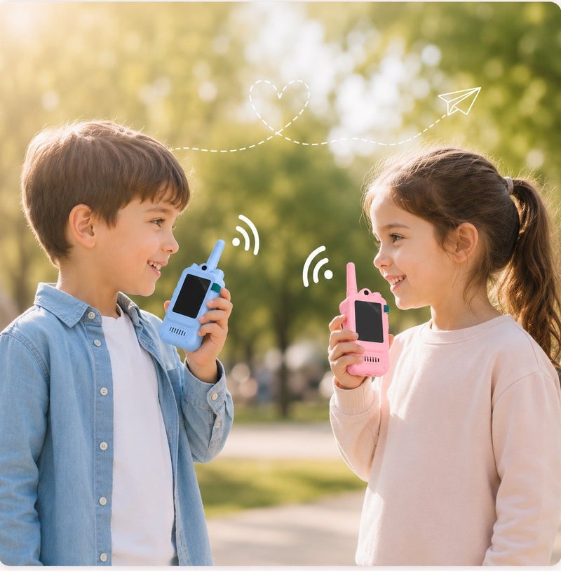 Hello Kids Video Communication Toy Set (2 Pack), Real-Time Face-to-Face Video Chat with LCD Screen & Front Camera, No WiFi or SIM Required, USB Rechargeable, Indoor & Outdoor Adventure Toy, Perfect Gift for Boys & Girls Ages 3-12, Blue & Pink - Image 1