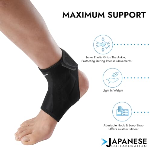 GoChamps Premium Neoprene Ankle Grip Support Brace, Compression Sleeve for Sprain, Injury Prevention, Pain Relief & Recovery, Japanese Collaboration, Large (28-31 cm, Pack Of 1) - Image 3