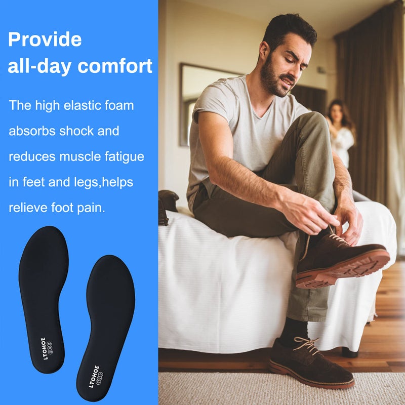 LTOHOE Memory Foam Insoles for Men, Replacement Shoe Inserts for Work Boot, Running Shoes, Hiking Shoes, Sneaker, Cushion Shoe Insoles Shock Absorbing for Foot Pain Relief, Comfort Inner Soles Black US 9 - Image 3