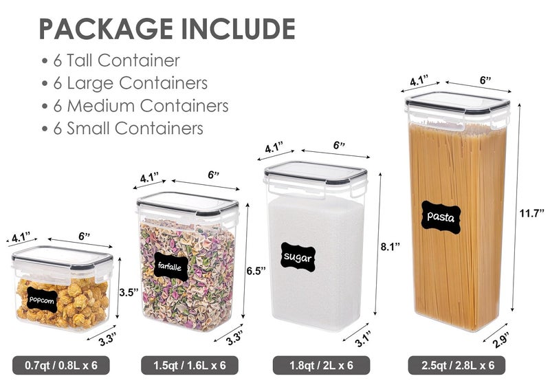 Vtopmart Airtight Food Storage Containers with Lids, Vtopmart 24 pcs Plastic Kitchen and Pantry Organization Canisters for Cereal, Dry Food, Flour and Sugar, BPA Free, Includes 24 Labels，Black - Image 2